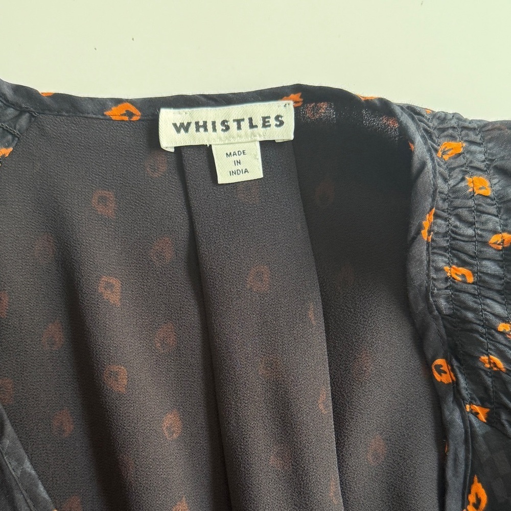 Whistles Navy Scattered Leaf Wrap‎ Midi Dress Sz 10 Workwear Preppy Dressy Party - Picture 3 of 15